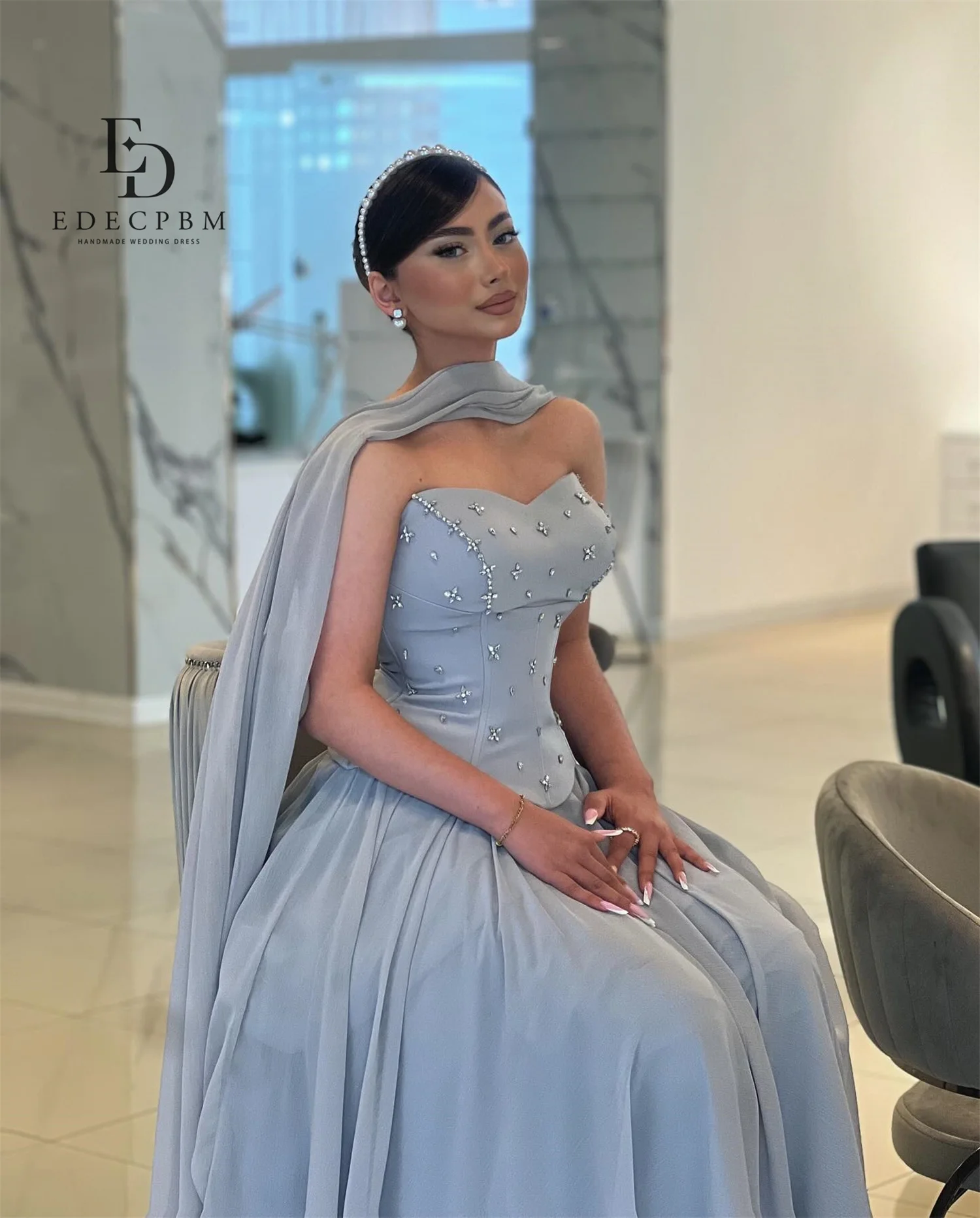 EDECPBM فساتين سهرة Dresses Gala Evening Dresses 2025 Woman Shawl Customized Grey Vestidos De Festa A-line Women's Prom Dress image 3