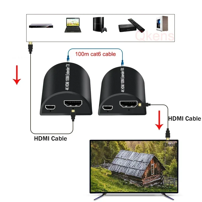 4K 100M HDMI Extender Video Converter Via CAT5e Cat6 UTP RJ45 LAN Network Ethernet Cable 1080P 60m for PS3 PS4 PS5 Xbox PC To TV