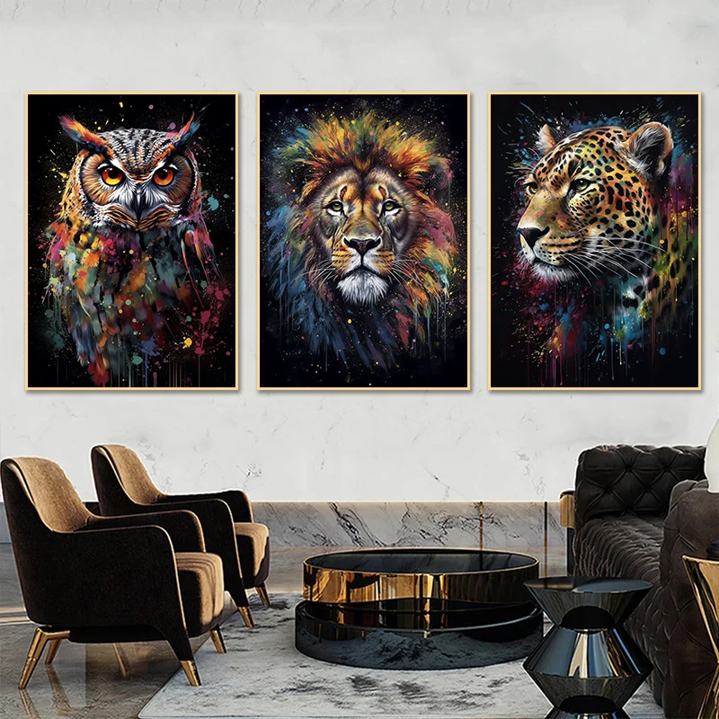 Watercolor Wild Life Animal Portrait Posters And Prints Canvas Painting Abstract Shark Lion Tiger Wall Art For Room Home Decor