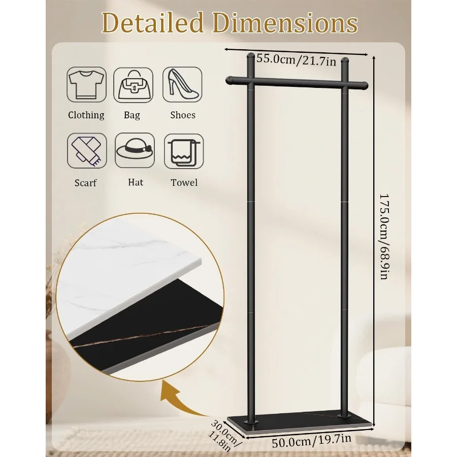 رف معطف قائم بذاته مع قاعدة صخرية طبيعية لتخزين الملابس على الطراز الصناعي وحامل الملابس المعدنية مع ارتفاع 68.9 بوصة مثالي