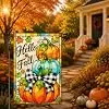 Hello Fall Pumpkin Garden Flag Hello Fall Buffalo Plaid Bow Garden Flag Stained Glass Style Vertical Double Sided Rustic Far llz