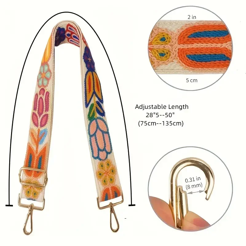 ギター用の調節可能なショルダーストラップ,カラフルなレースバッグ,ボヘミアンスタイル,クロスボディ,軽量化,幅5cm,75〜135cm
