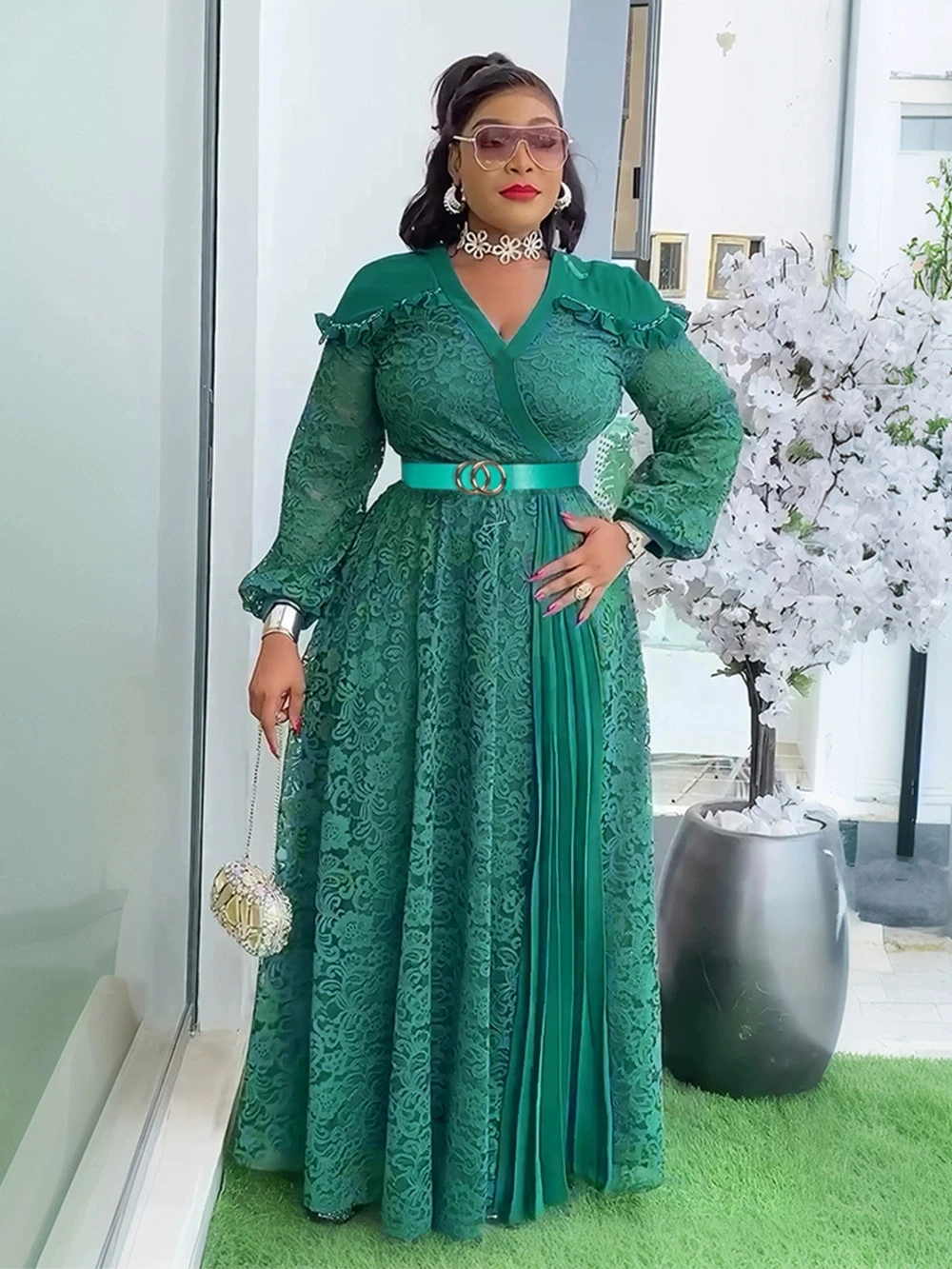 Vestidos africanos elegantes para mujer, nueva moda, sin mangas, gasa, Maxi bata de talla grande, vestido largo de fiesta de noche de Navidad