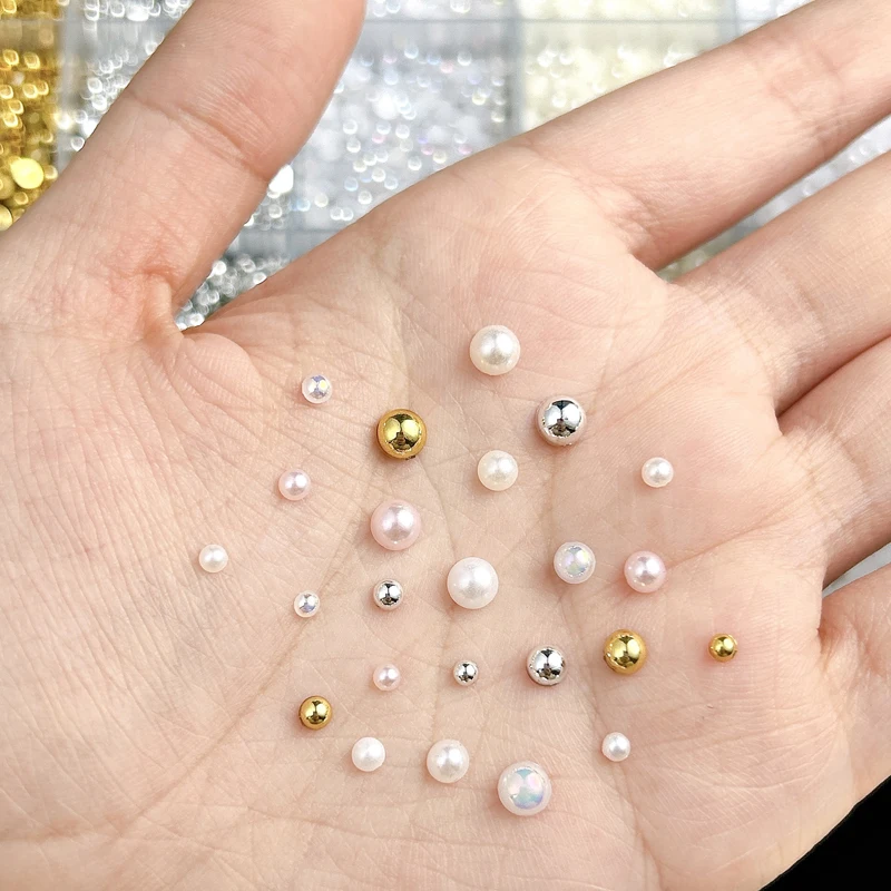 24-rasters halve cirkel imitatie parel kralen 3D nagelbedels platte bodem nagelkunst decoraties veelkleurige nagel sieraden ambachten