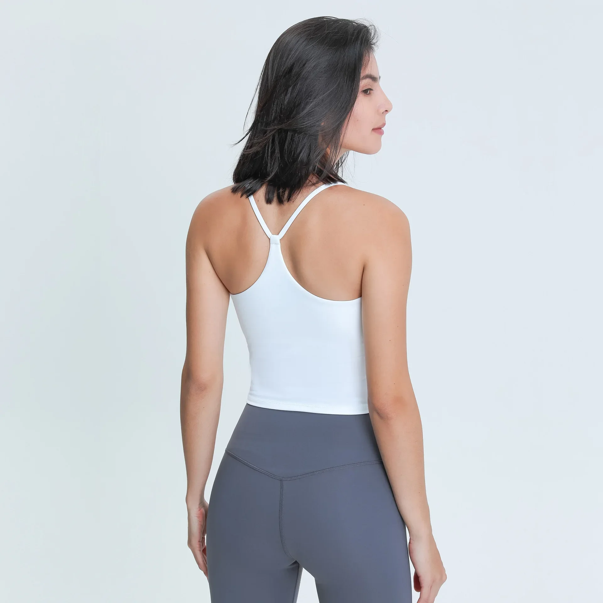 

Sexy Y-shaped beautiful shoulder strap, chest cushion, yoga vest for women, moisture wicking, elastic, tight fitting yoga suit