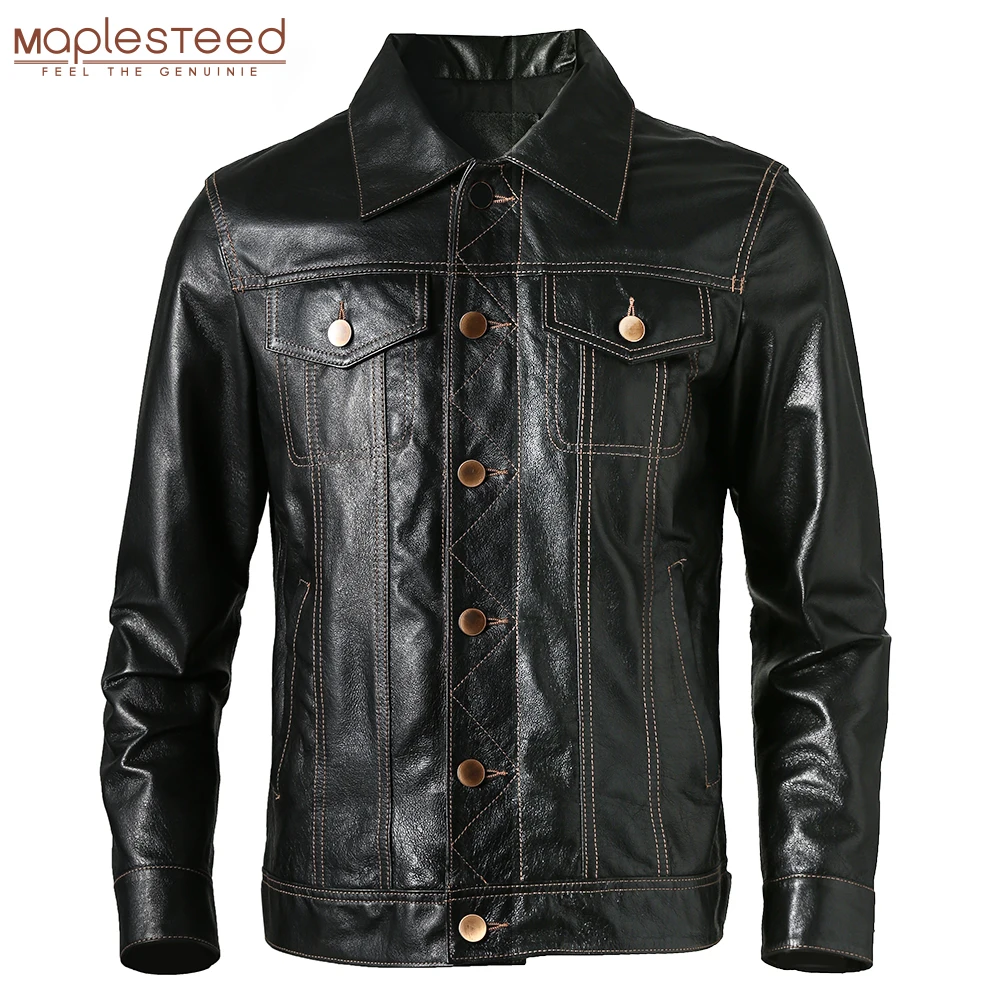 Men Genuine Leather Jacket Soft Slim Fit Tanned Pigskin Leather