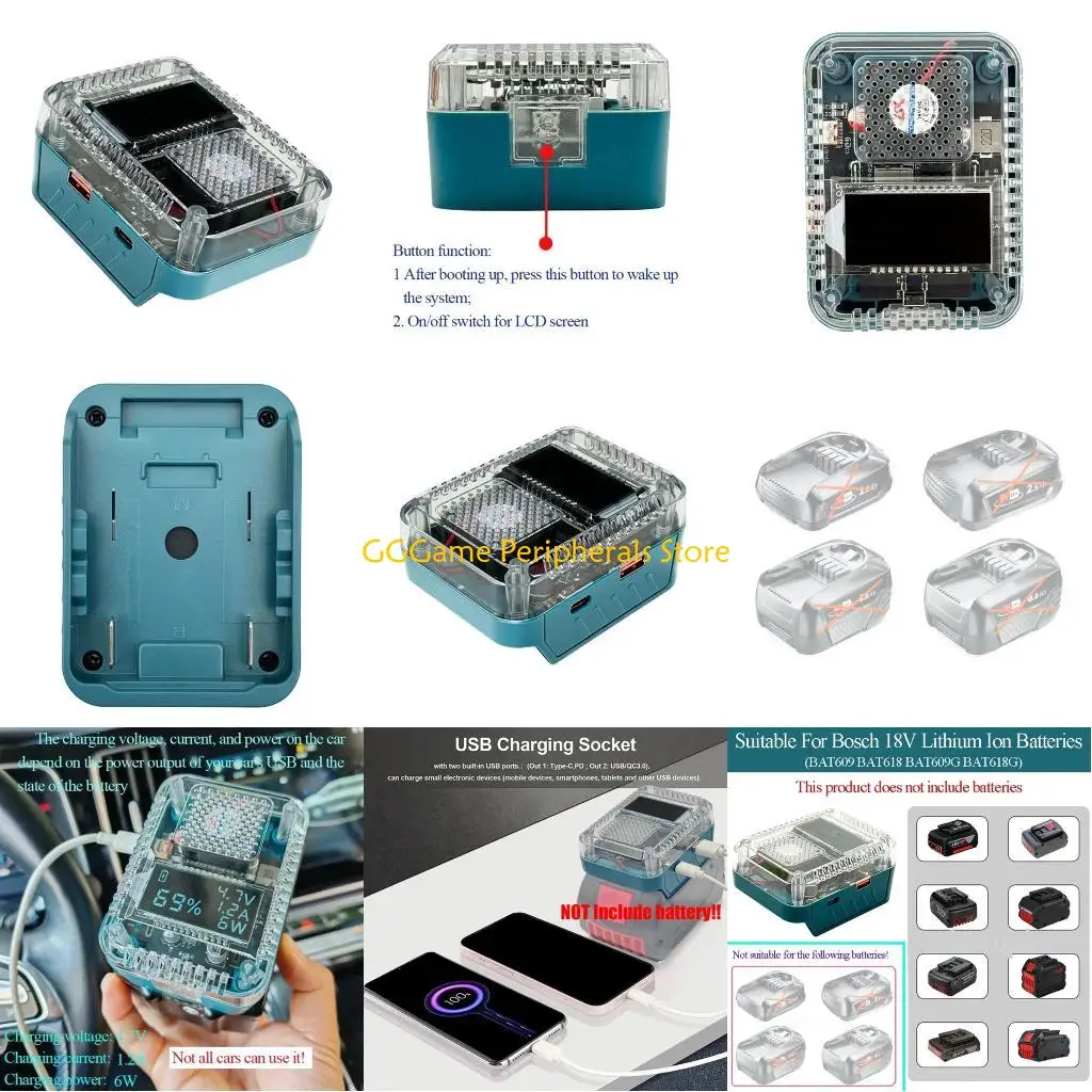 

U55B Compact Digital Charging Adapter For 18V Lithium Batteries BAT609G BAT618G Real Time Monitoring Impact Resistant