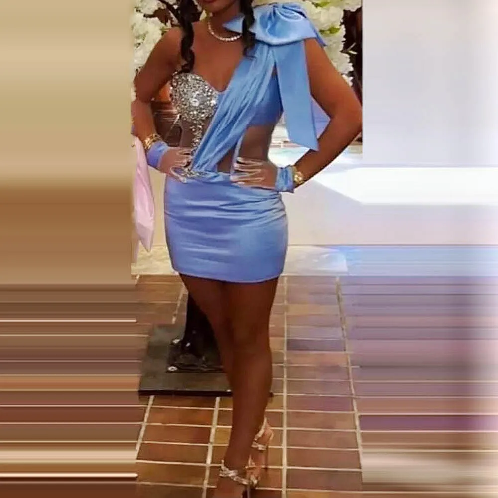 Only For Demi Cocktail Dresses With Bow Beads Exposed Boning Sexy Above Knee Short Prom Dress Sexy Party Gowns Without Gloves