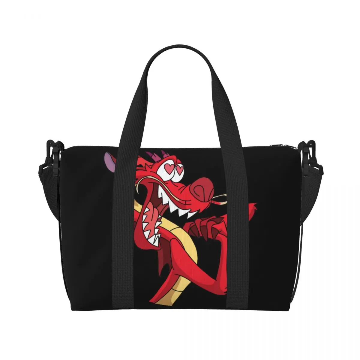 Custom MuShu Beach Tote Bag for Women Extra Large Gym Carry On Mulan Cartoon Travel Shopping Bags