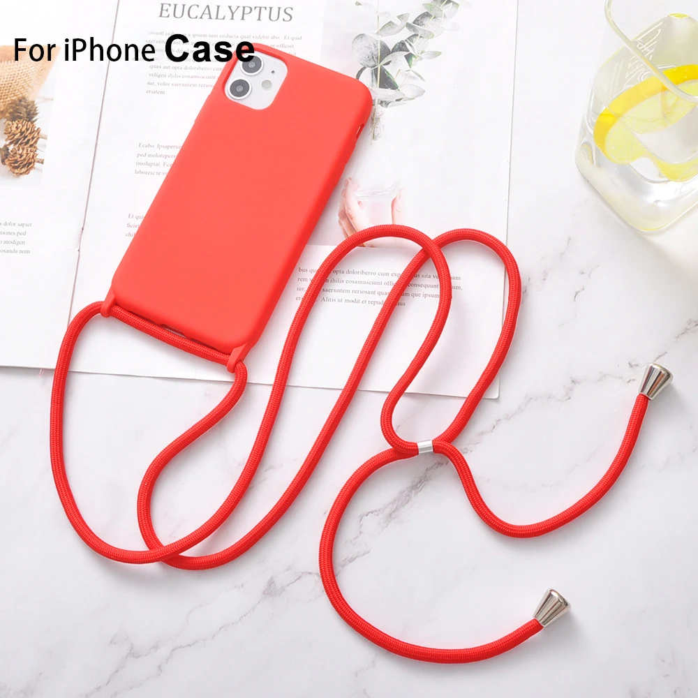 Crossbody Lanyard phone Case For iphone 14 Pro Max 13 12 Mini 11 X XR XS Plus Neck Rope Necklace Strap Cord Silicone With Cover