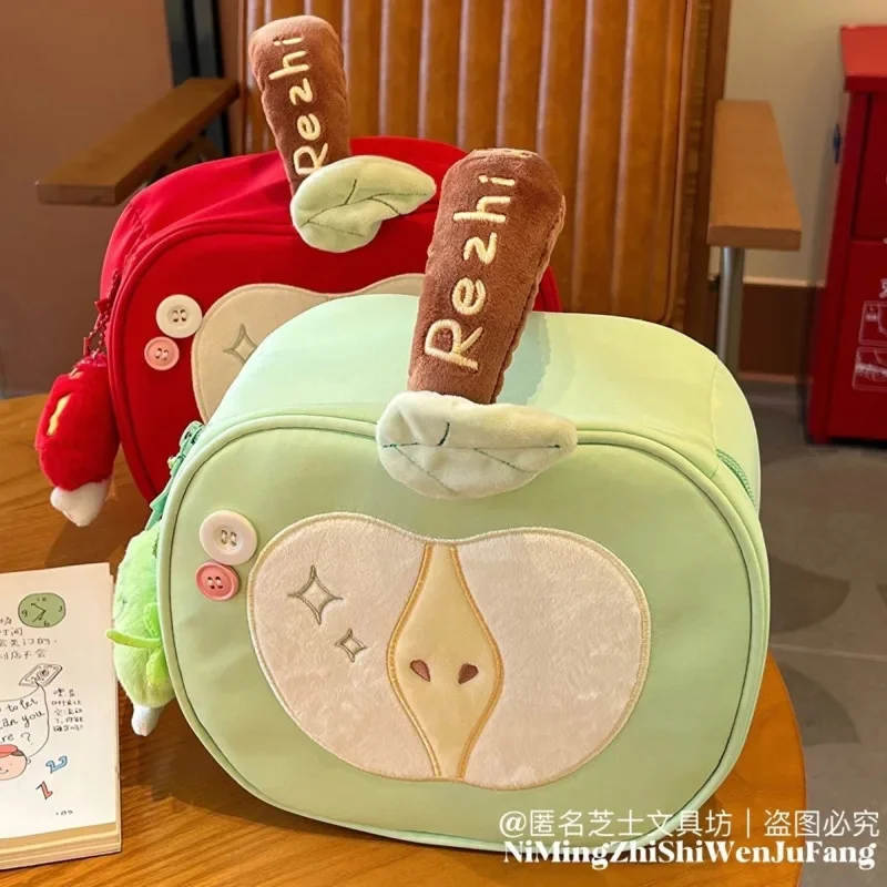 Red Apple Cosmetic Bag Plush Makeup Pouch Portable Toiletry Organizer Large Capacity Travel Skincare Storage Handbag for Women