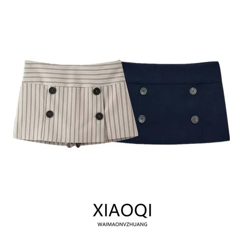 Low Waist Women's Fashion Stripe Decorative Buttoned Skirt Pants 2026 Early Autumn New Arrival Versatile Ladies' Premium Skirts