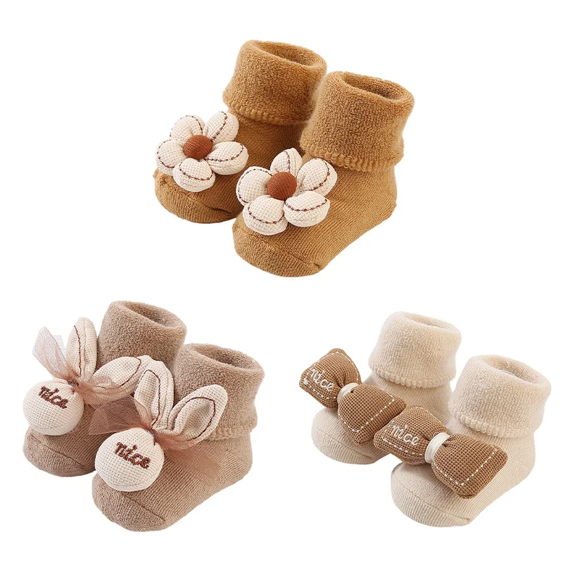 Spring Autumn Winter Cotton Socks For Baby Girls Cute Flower Infant Princess Stockings Anti Slip Soft Toddler Indoor Floor Socks