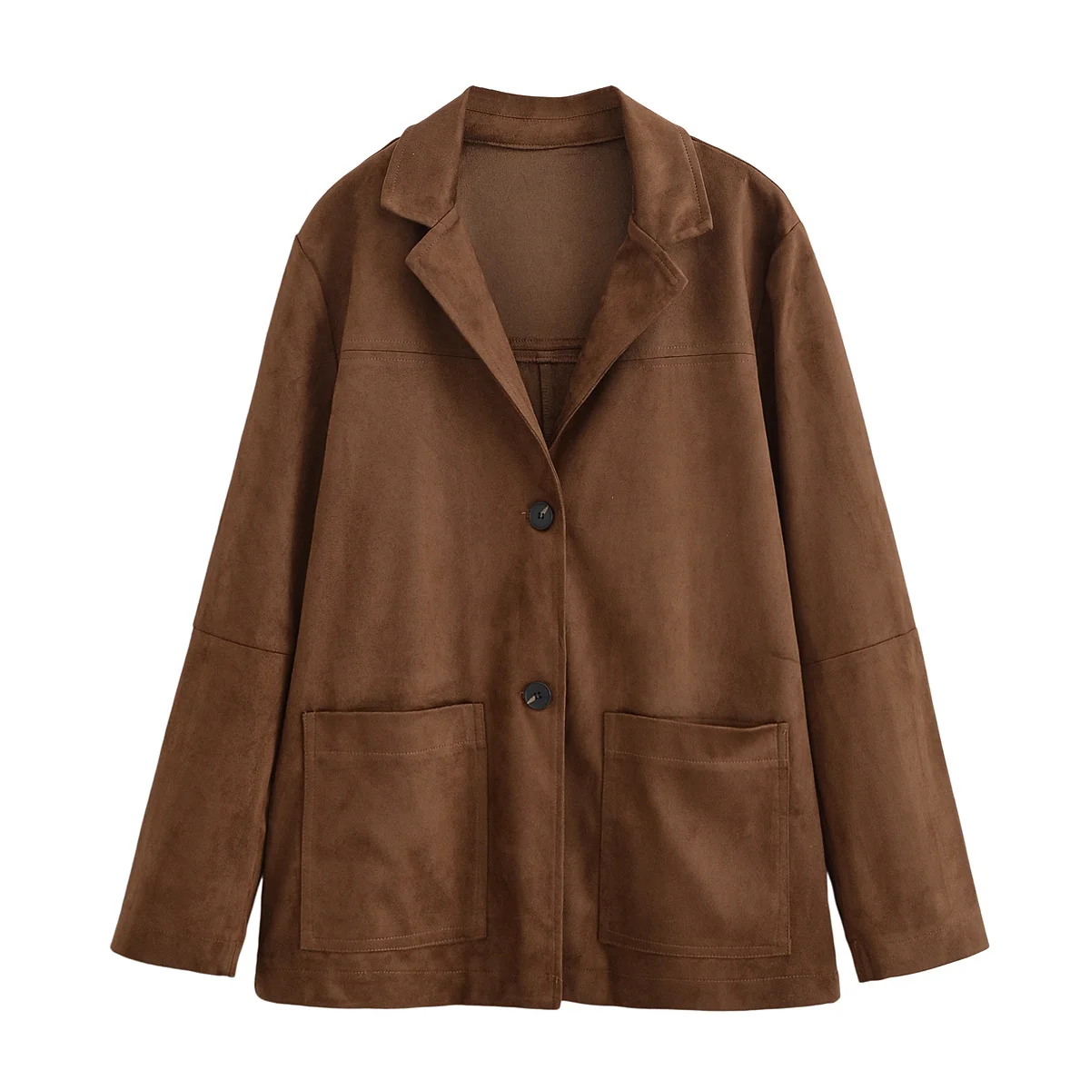 

PB&ZA2025 Women's Autumn New Large Pocket Decorated Casual Fashion Retro Double Sided Suede Leather Long Sleeve Blazer Jacket