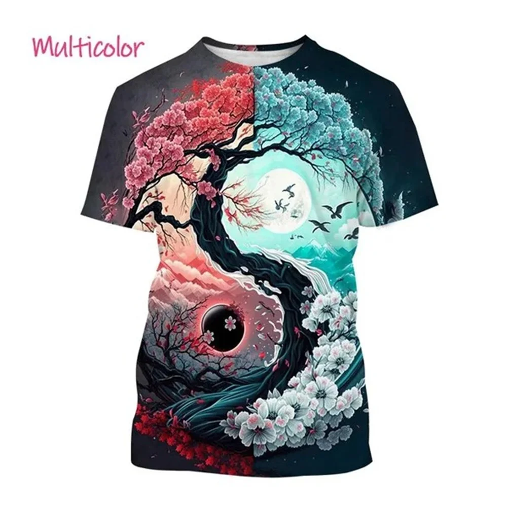 Bagua Tai Chi Yin Yang Koi Dragons T-Shirts Men\'s Unisex Streetwear Cool Short Sleeve Tops Causal 3D Print T Shirt Men Clothing