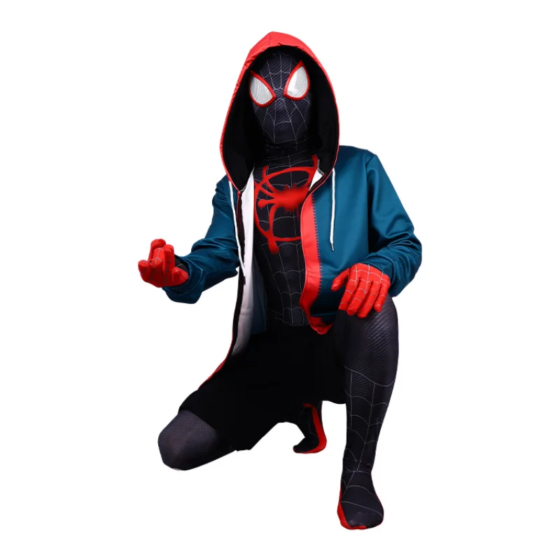 SpiderVerse عصر جديد مايلز موراليس سبايدر مان تأثيري حلي كامل ارتداءها ثلاثية الأبعاد طباعة قلنسوة بسحاب السراويل السوداء فستان الهالوين