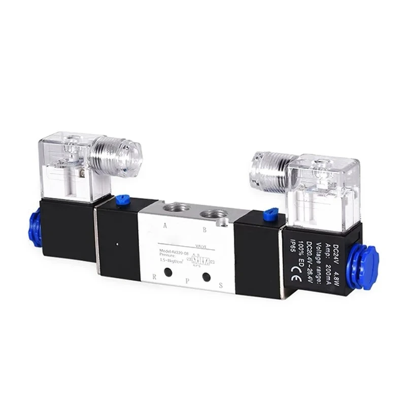 4V120-06 4V220-08 4V320-10 4V420-15 Pneumatic Solenoid Valves 5/2 Way Valve Port Single Coil DC24V AC220V