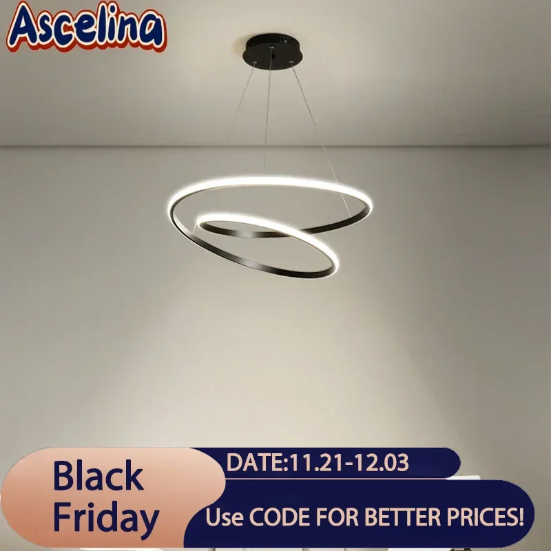 Modern LED Pendant Light Minimalist Aluminium Double Ring Line 30cm Lamp For Living Room Restaurant Bedroom Illumination Fixture