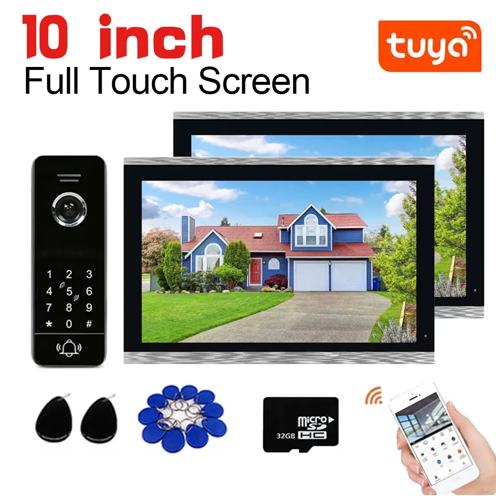 TUYA 1080P 10 Inch WiFi Video Intercom 2 LCD Touch Screen  Video Doorbell Smart APP Home Kit for RFID Access Control System