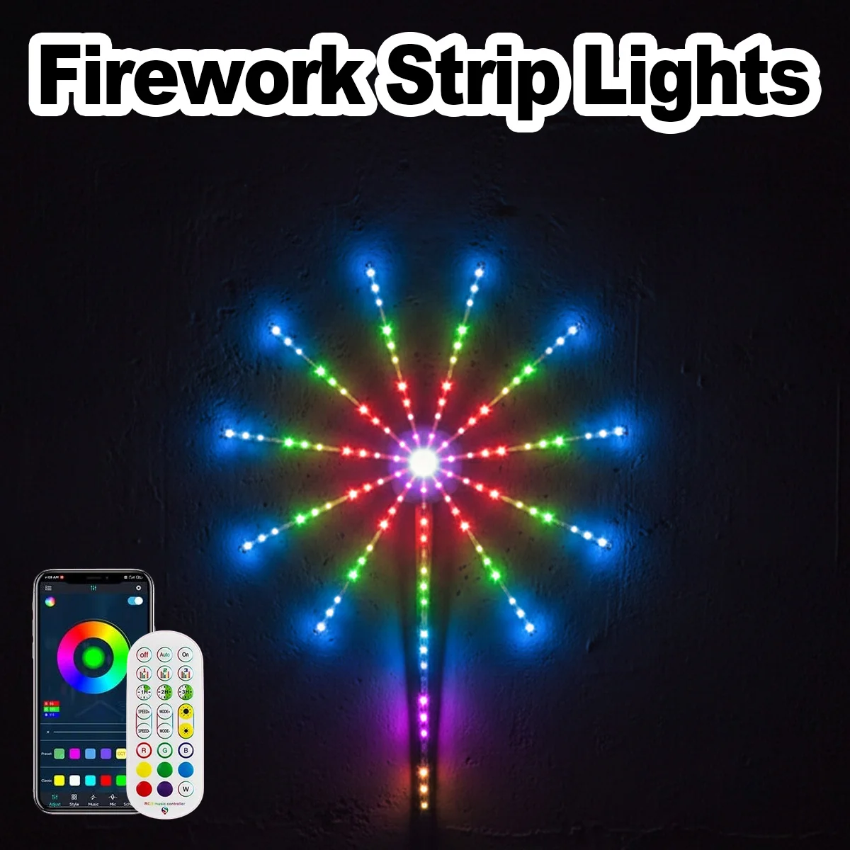 花火ledライトusbスマートapp制御色変更ネオンテープ調光可能飾り照明屋内寝室ホリデーデコレーションアートled