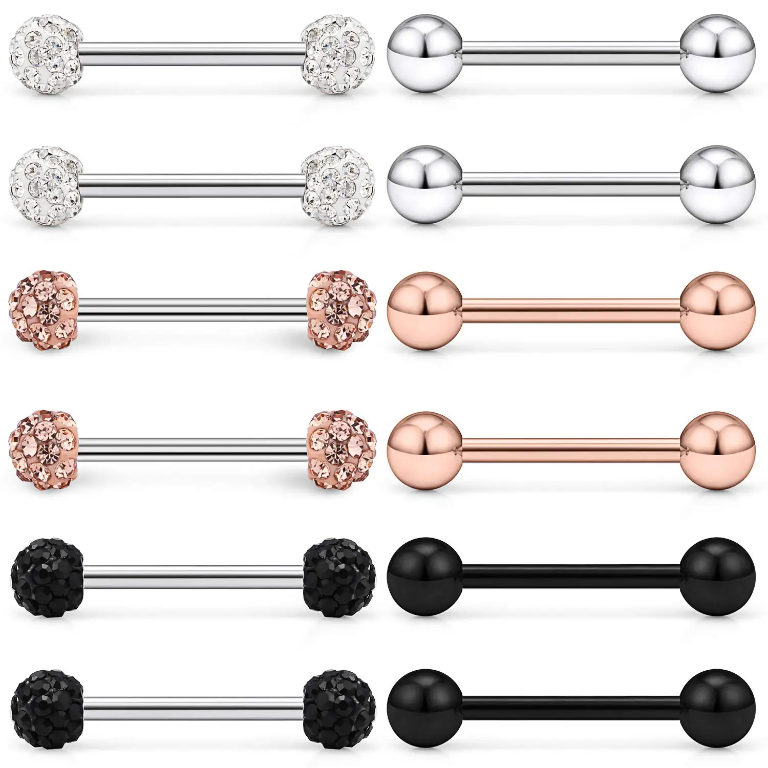 2Pcs 14G Surgical Steel Tongue Ring Nipple Shield Barbell Ring Bar Nipplerings Body Piercing Jewelry for Women Men 14/16/18mm