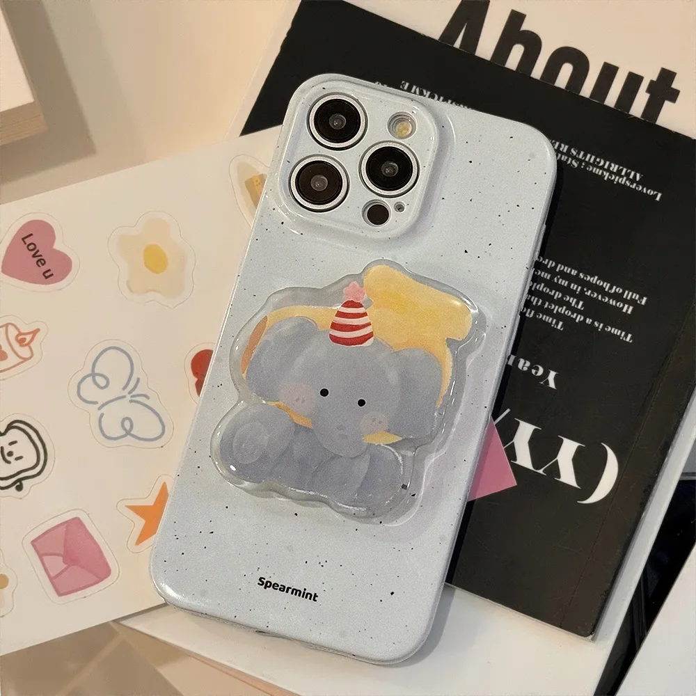 Funny party elephant Bracket shell Phone Case For iPhone 16 15 14 13 12 11 Pro Max Xr Xs Case Cute cartoon film Shockproof Cover