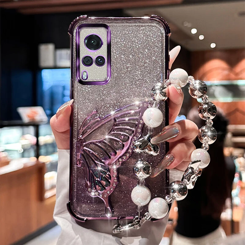 Y53s 4G السائل الرمال بريق جراب هاتف مع حامل فراشة وسوار ل Vivo Y53s Y51 Y52s Y54s Y77e Y76s هدية للفتيات #6