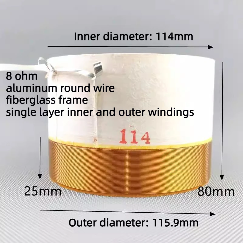 1PCS 114mm Speaker Voice Coil Woofer Bass Repair Parts High Power With Aluminium Round Wire fiberglass  Former