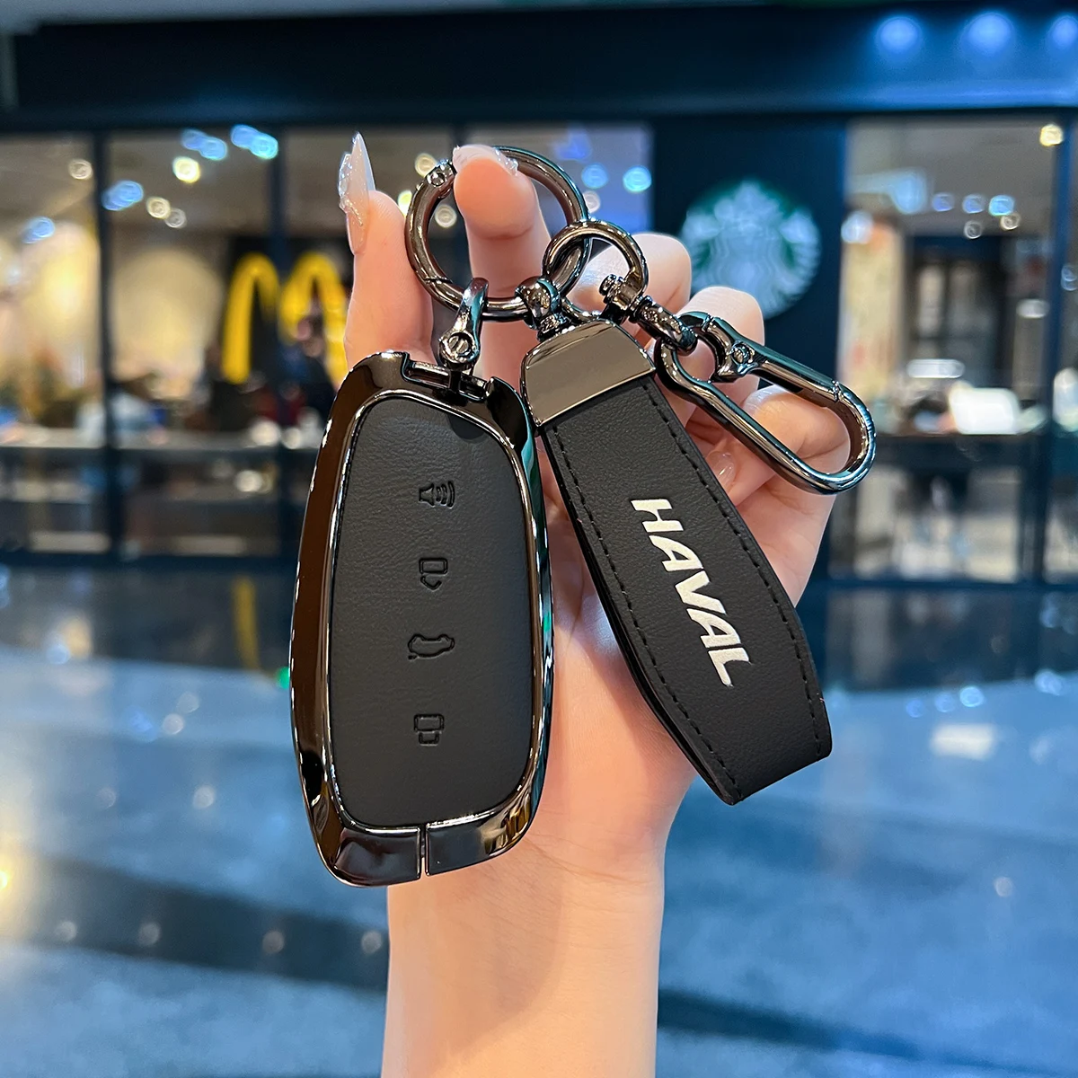 For HAVAL H9 2025 H6 M6 F7 Premium Zinc Alloy+ Leather Key Case H9 2024 Car Remote Control Key Case Keychain Accessories Cover