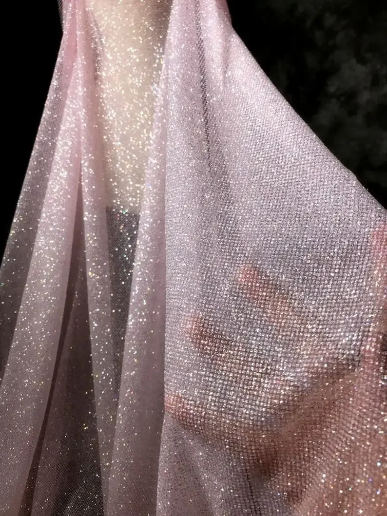 

Pink champagne exquisite Colorful glitter lace fabric sequin soft tulle Fabric For Baby Tutu Dress Gowns Wedding Veil party