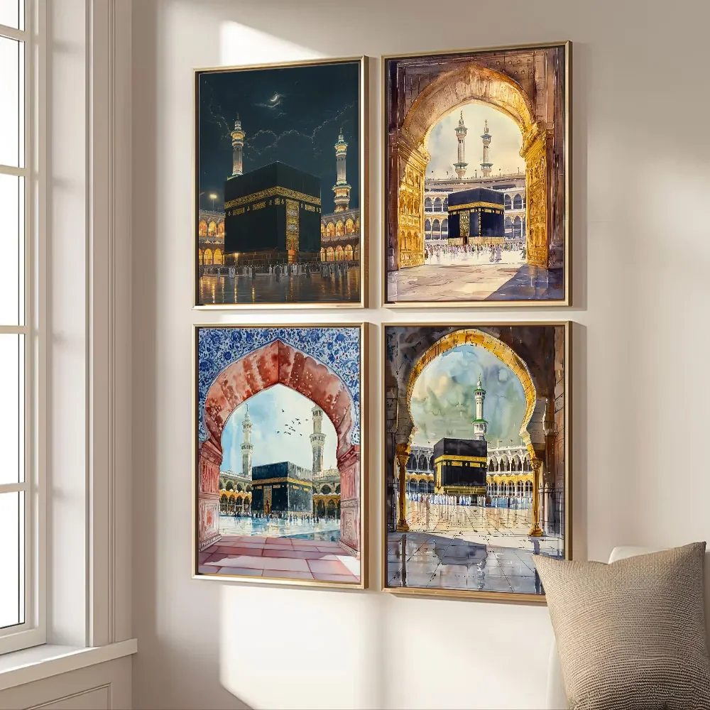 Watercolor Islamic Masjid Poster Canvas Print Painting Wall Art Bedroom Study Studio Living Room Home Decoration