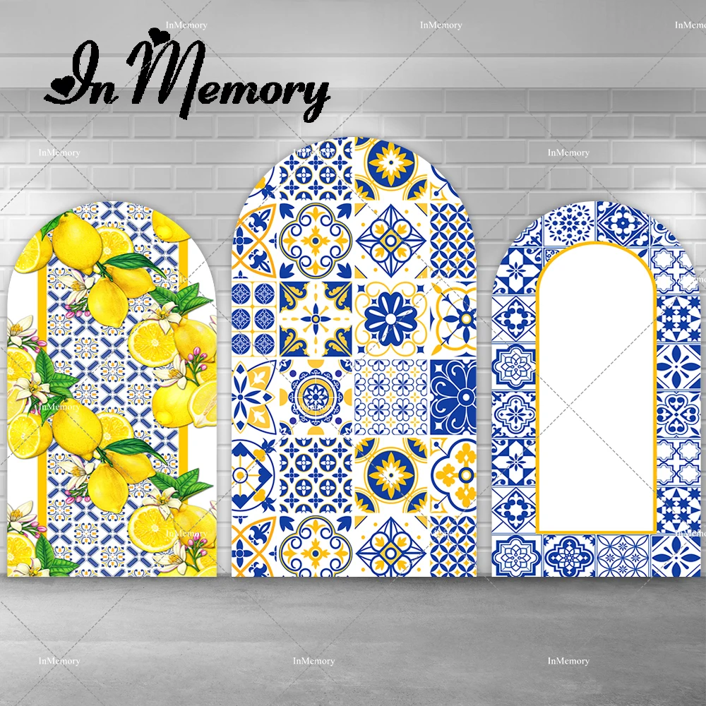 Imagem -03 - Capa Arch Backdrop para Meninas Marrocos e Mediterrâneo Amarelo Azul Limão Chiara Birthday Party Wedding Decor Fundo Opções