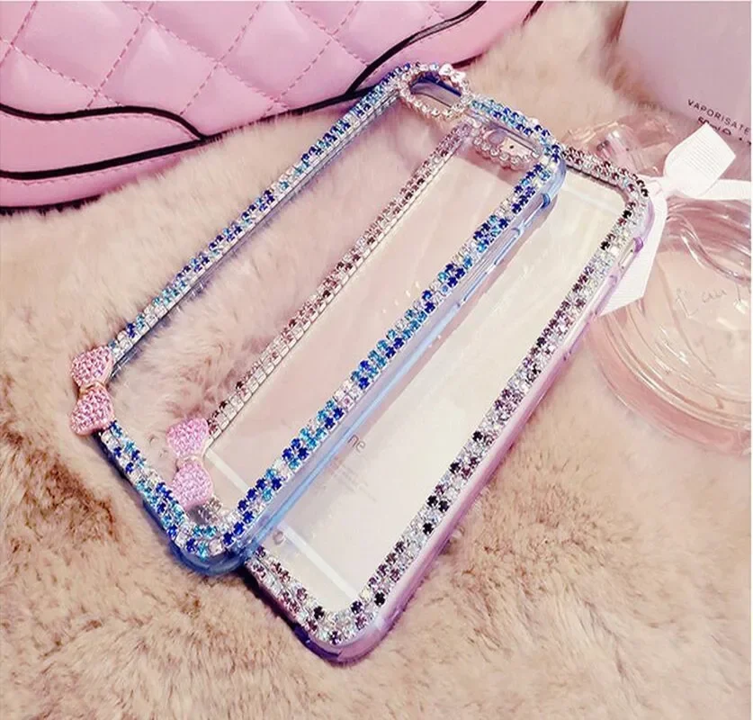 Fashion Bling Diamond Rhinestone Soft TPU Clear Phone Case For iphone 15 14 16 12 13 mini 16Pro Max XR XS MAX 16Plus Back Cover
