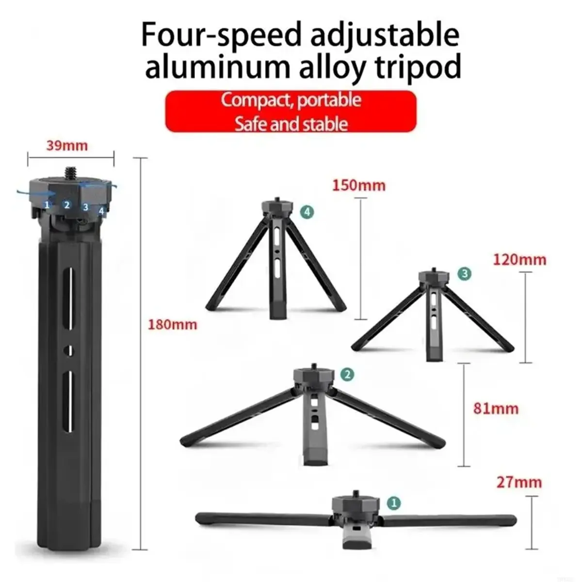 AA80 Aluminum Alloy Table Stand Tripod Photography Mini Metal Tripod with 1/4 Inch Suitable for Camera Stabilizers