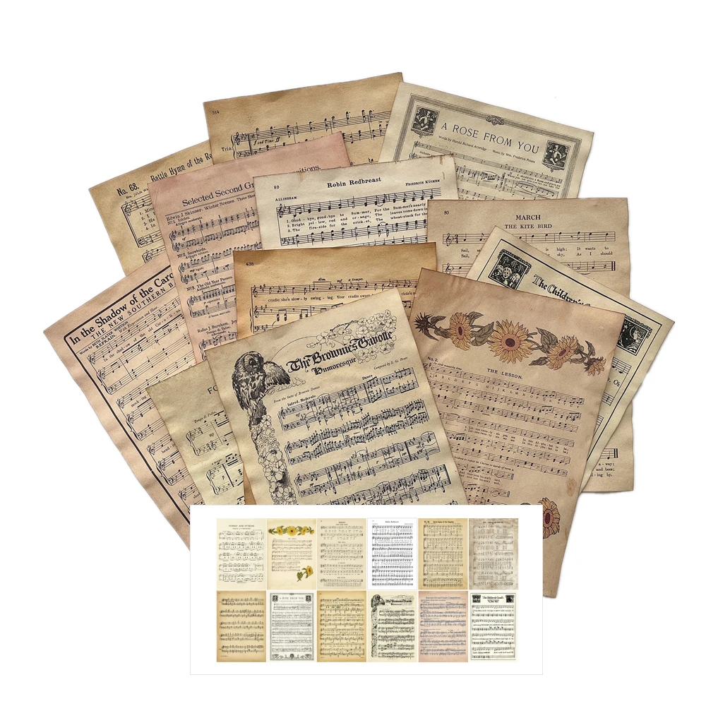 Handmade Coffee Dyed Music Score Sheets Opern Material Ephemera Journal Decoration Page Paper DIY Scrapbooking Craft