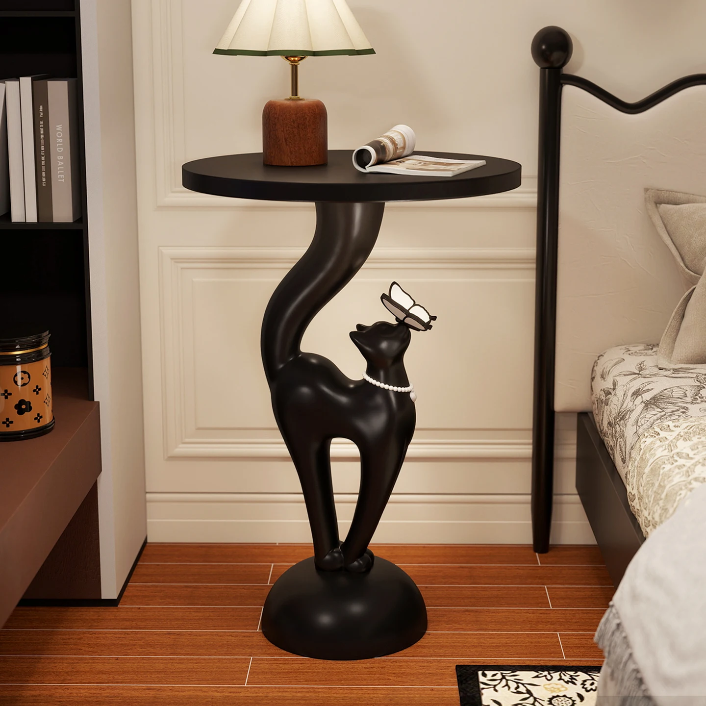 Home Decor Elegant Cat Creative Bedside Table French Antique Style Bedroom Headboard Small Edge Table Shelves Housewarming Gift