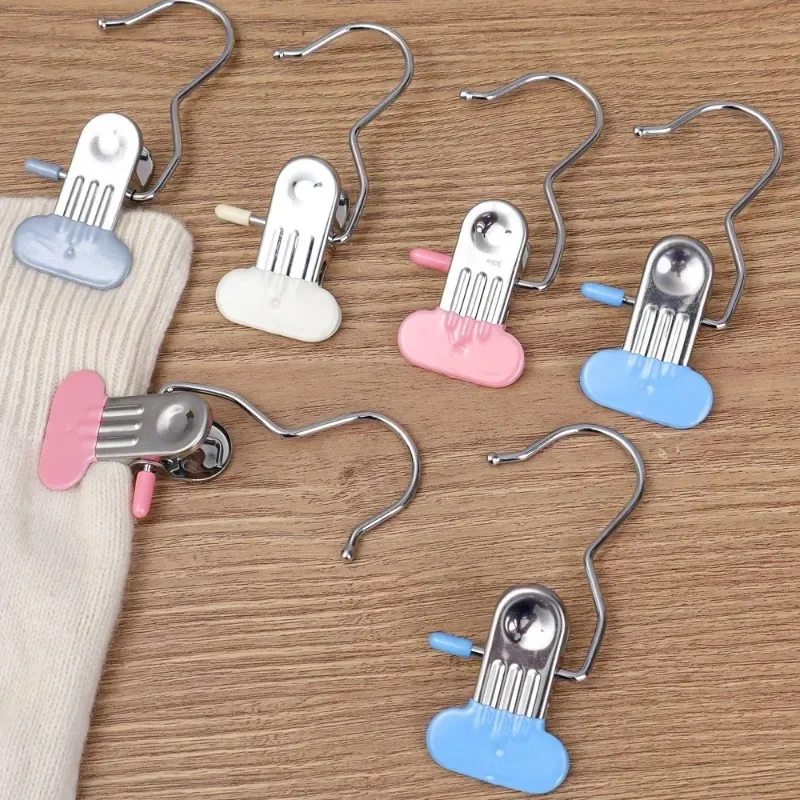 Stainless Steel Clothes Clips with Hook Clothespin Clothes Peg Portable Closet Hanging Clothes Clip Wardrobe Organizer Hanger