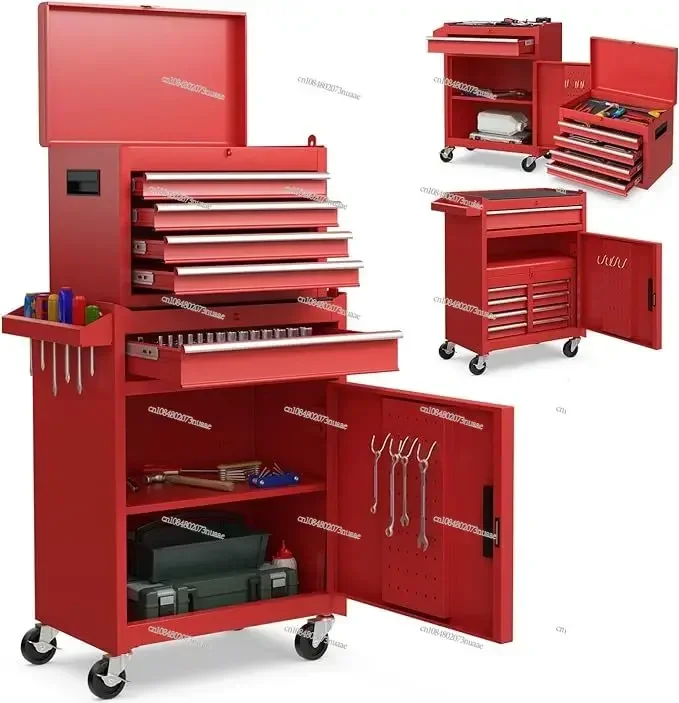 Rolling Tool Storage Cabinet with Removable Top Tool Box, Lining, Lockable, Universal Wheels, Adjustable, 5-Drawer