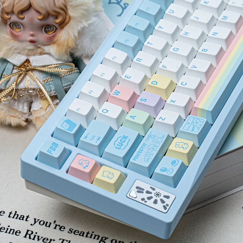 FBB Blue and White Theme Keycaps Set Customized PBT Sublimation Cherry Profile Keyboard Cap for Mechanical Keyboard Accessories