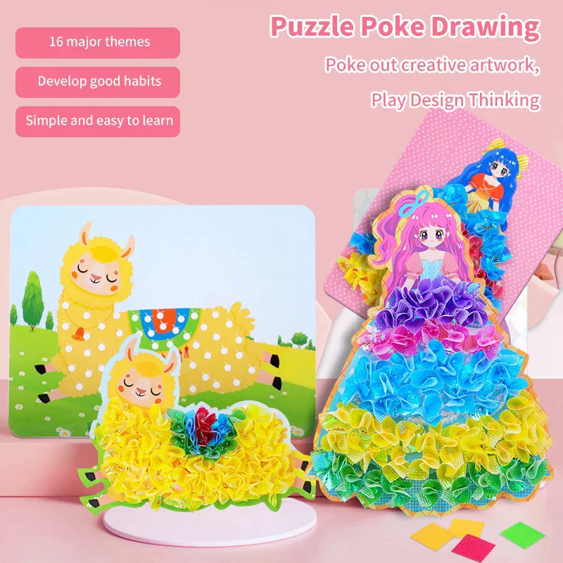 

Birthday Gift Set for Girls; Princess Poke Board Sticker; DIY Puncture Painting Toy; Fabric Poking Art and Crafts