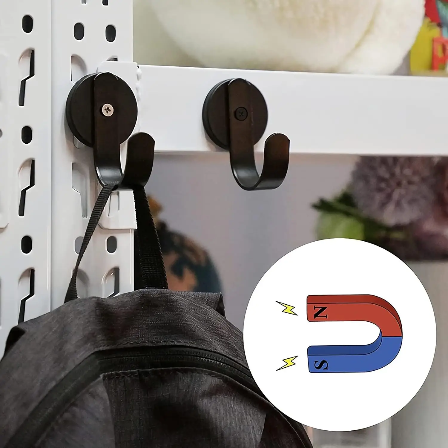 Strong Magnetic Hooks Black Front Door Hanging Hook Home Kitchen Refrigerator Wreath Hanger Key Organizer storage Holds Up 11lb