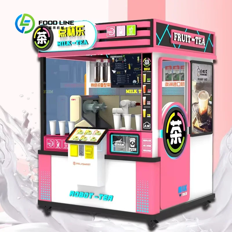 Customized Self-Making Milk Tea Robot Beverage Equipment, Coin Operated Intelligent Auto Milk Tea Vending Machine
