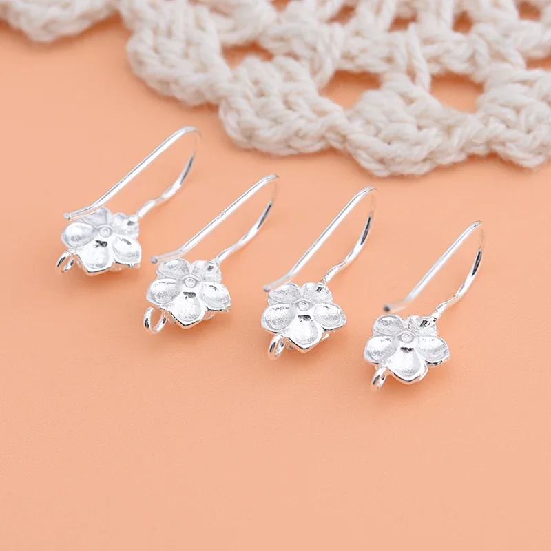 925 sterling silver jewelry accessories three core flower ear hook handmade DIY self-made semi-finished earring material