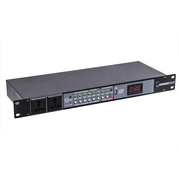 Professional 10-way power sequencer with LCD display and independent switch