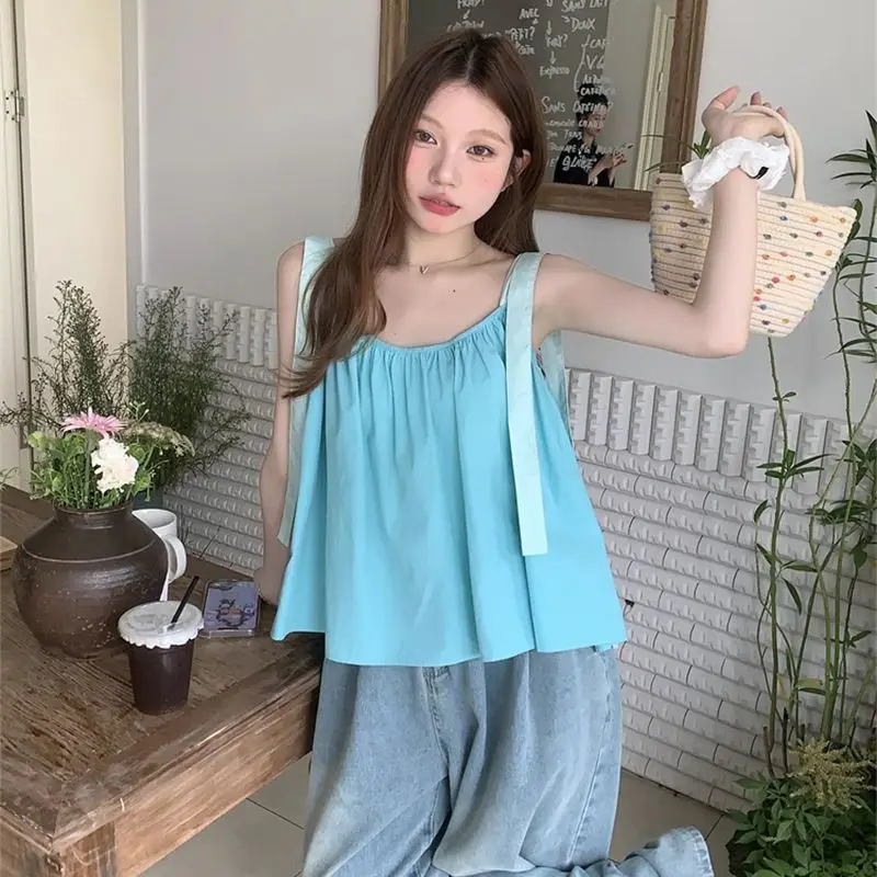 

Suspension Short-Sleeved High-Quality Gentle Style Tops For Women Summer 2024 Fashionable Design Small People Outer Vest