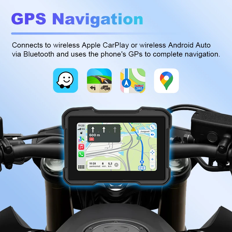 5 inch Motorcycle Navigation Wireless CarPlay Android Auto IPX7 Waterproof Display Dual Bluetooth Moto Monitor Support TPMS