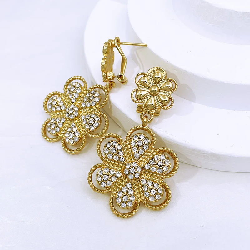 Women Necklace And Earrings Set Long Chain Flower Pendant Adjustable Length Wedding Party Gift