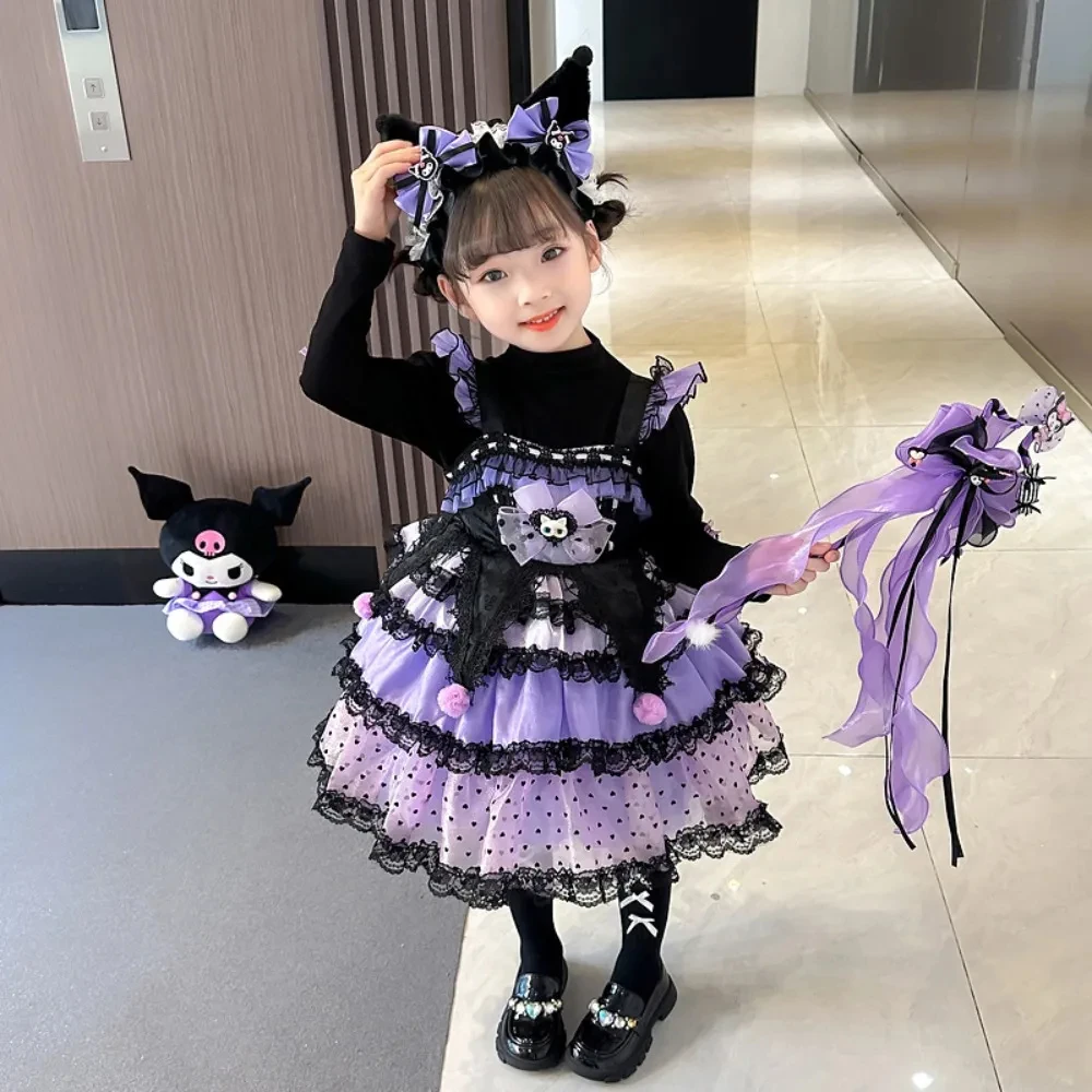 Sanrio Kuromi Frühling und Herbst Mädchen niedlichen Cartoon Kleid Lolita Geburtstags feier Rollenspiel Tutu Kleid Kind Kleid Geschenk Weihnachten