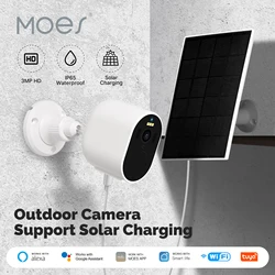 MOES-cámara de seguridad de vigilancia inteligente Tuya, videocámara de 3MP HD con WiFi, carga Solar, impermeable, bajo consumo de energía, visión nocturna a todo Color