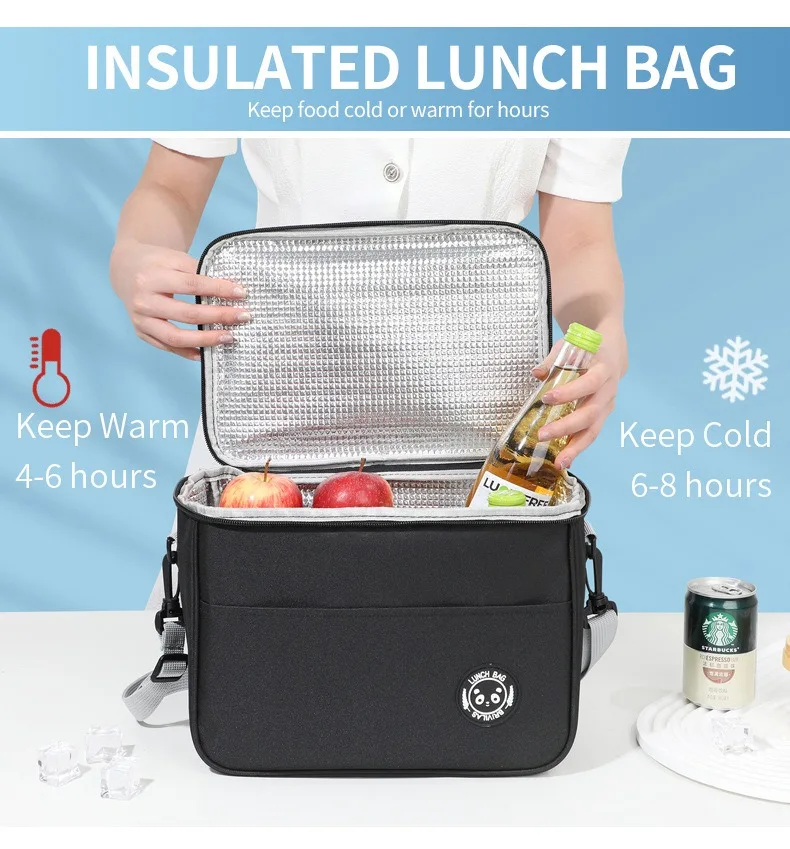Insulated Lunch Bag Waterproof Large Capacity Thermal Food Container Adjustable Shoulder StrapThickened Lunch Box for School